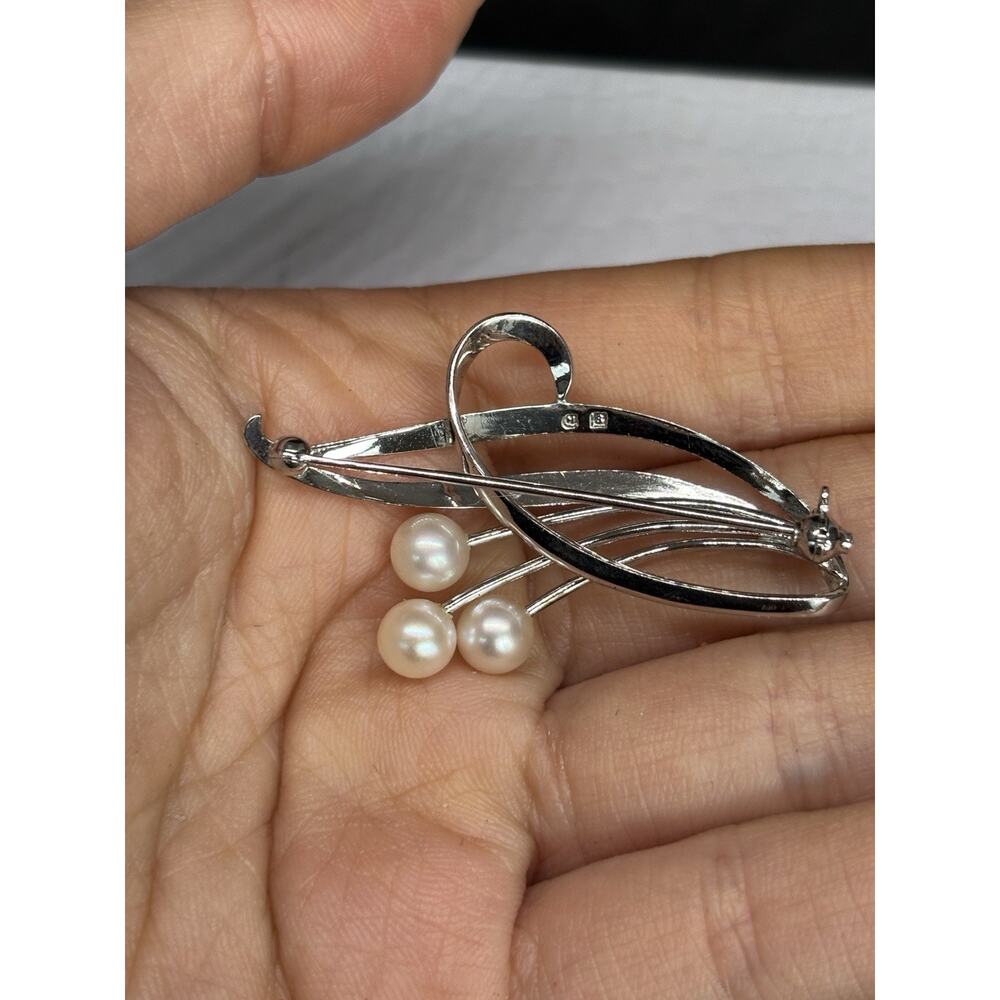 Vintage Mikimoto Sterling Silver Akoya Pearl Spray Brooch Signed Japan - Picture 3 of 8